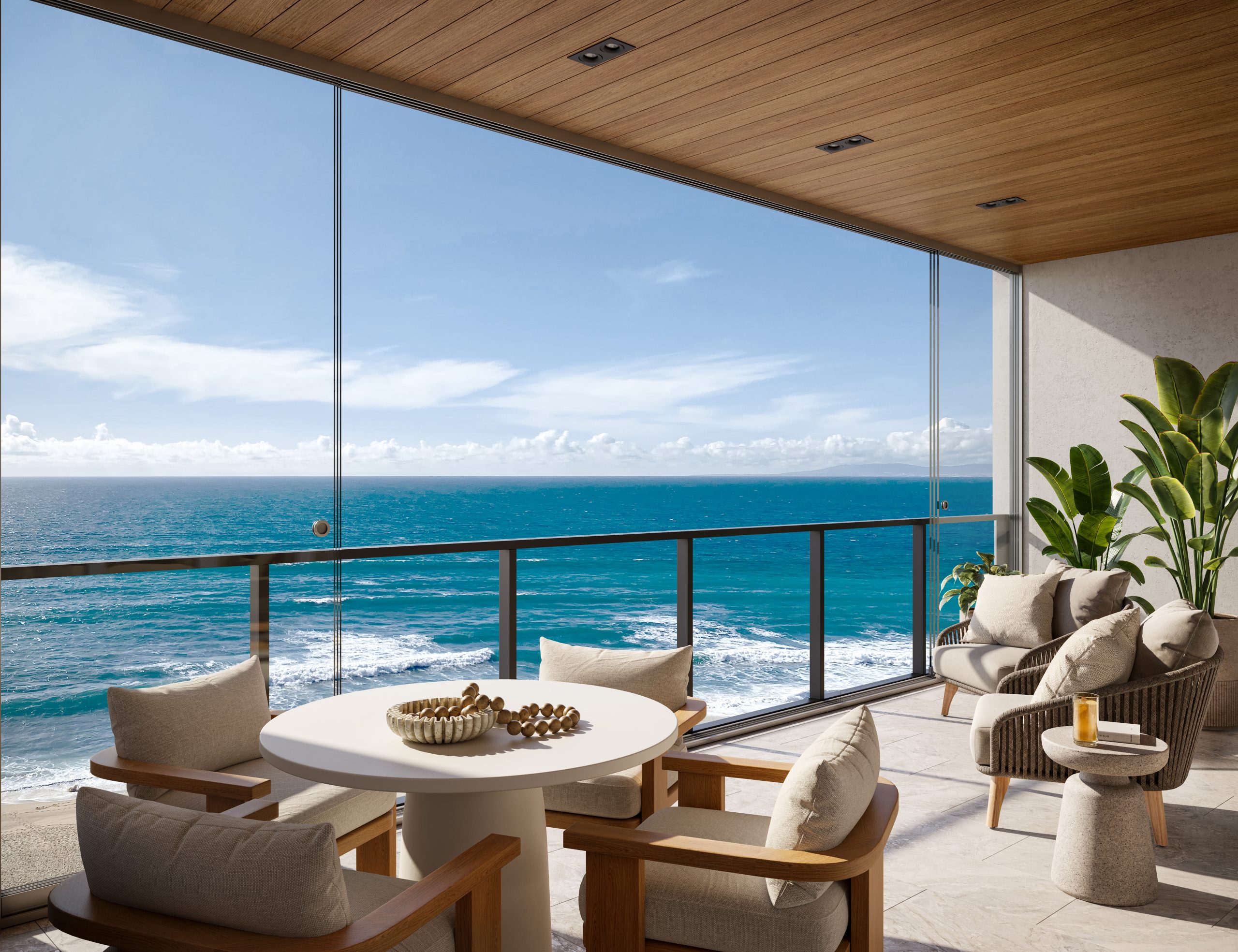 Frameless glass alfresco enclosure with sliding panels