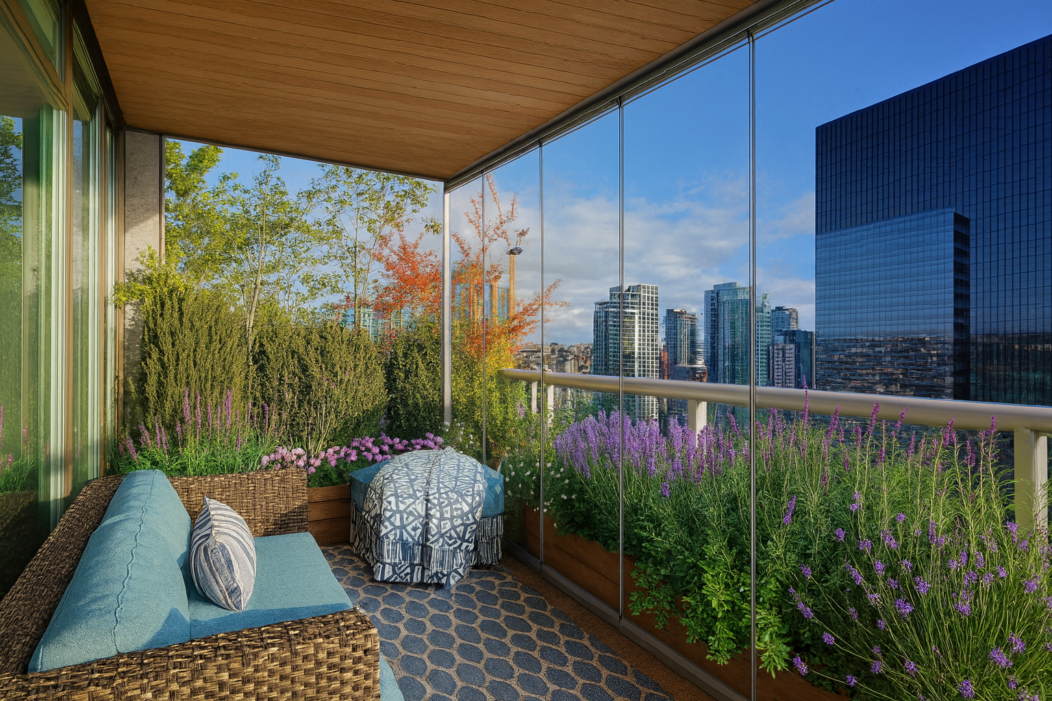 Alfresco glass enclosure half open with furniture visible inside