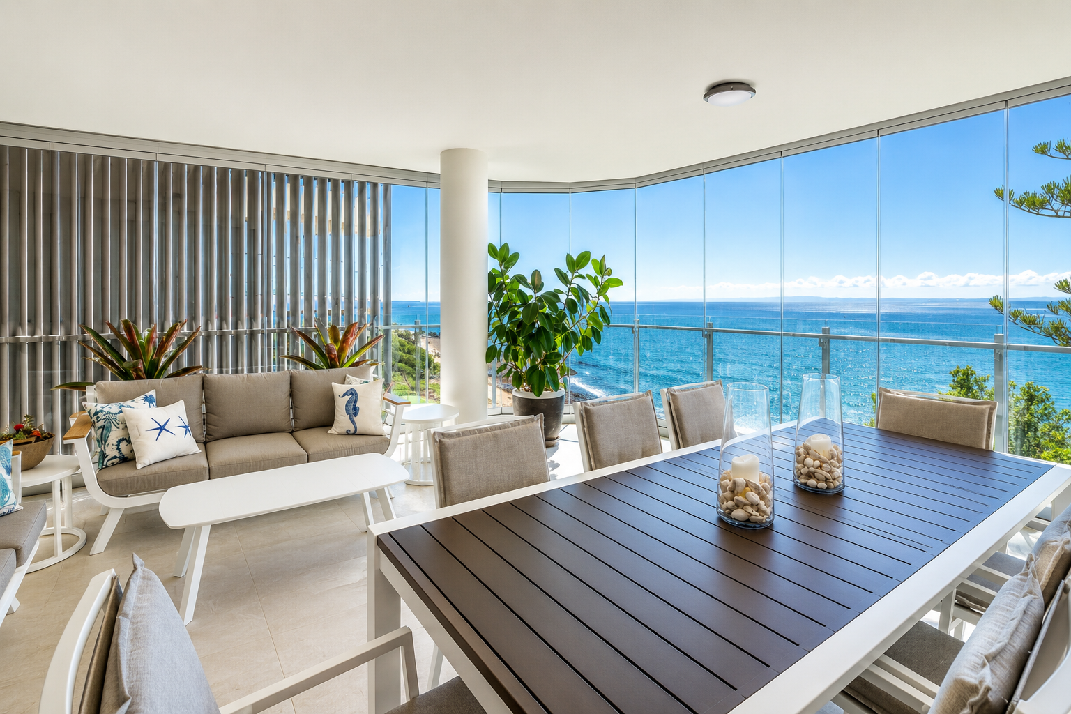 Frameless glass balustrade with full weather protection in Brisbane QLD