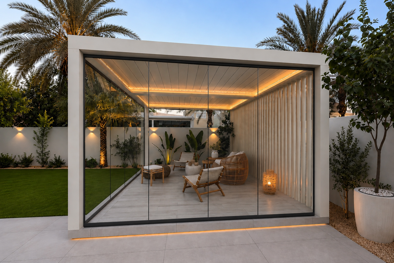 Replace traditional alfresco blinds with frameless glass panels