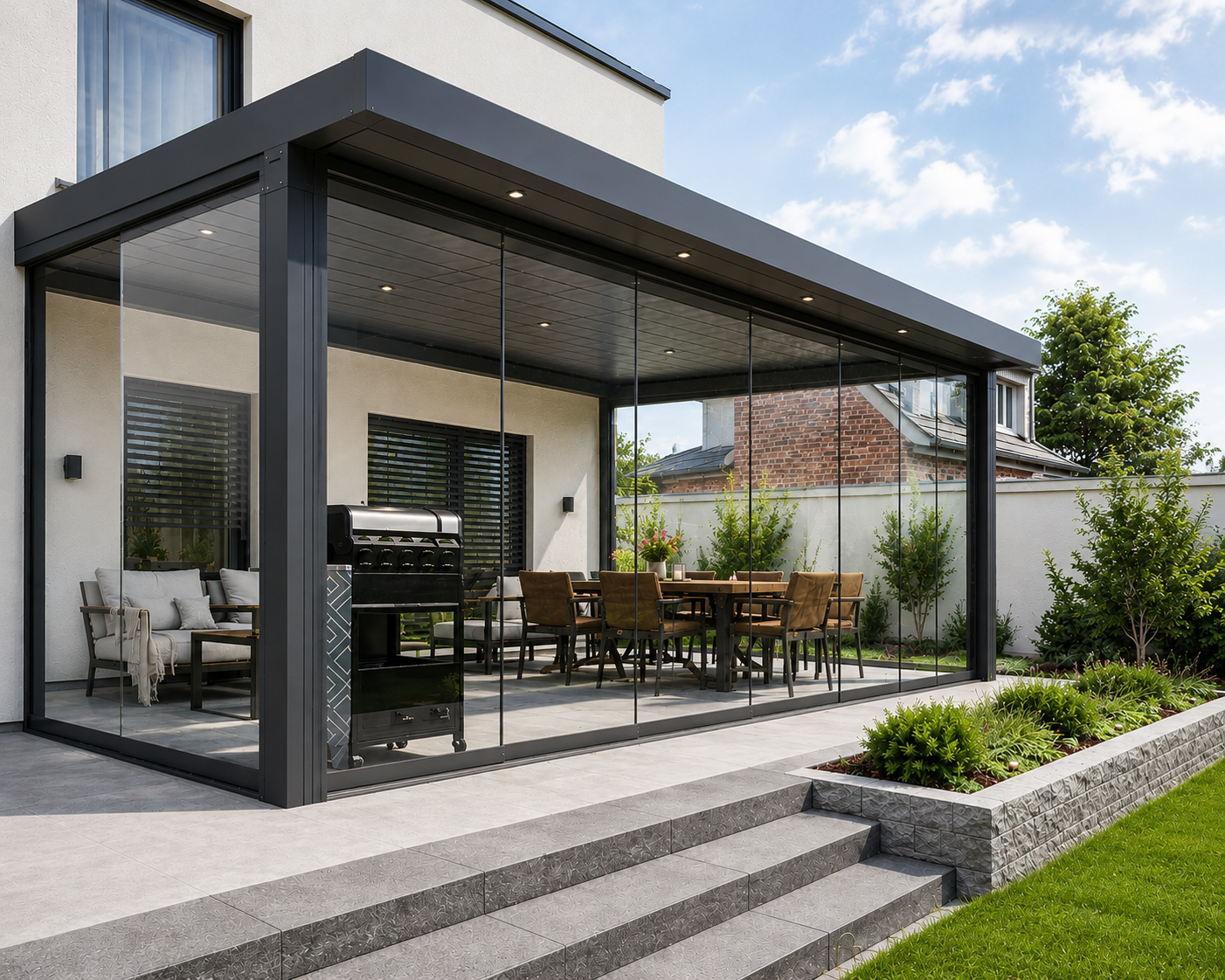 Patio enclosure with clear glass replacing alfresco blinds